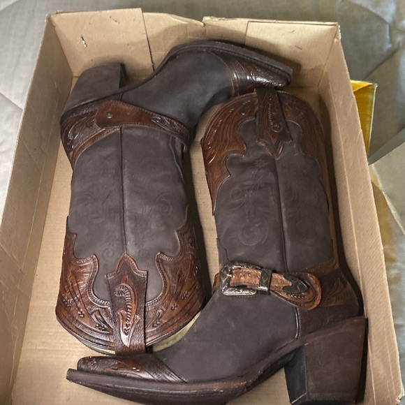 New pointed toe beautiful Cowboy boots women size 9.5 9 8.5 brown Western - Picture 5 of 13